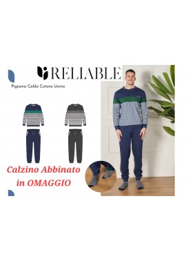 Pigiama Uomo Caldo Cotone RIGHE Con Calzino In Omaggio