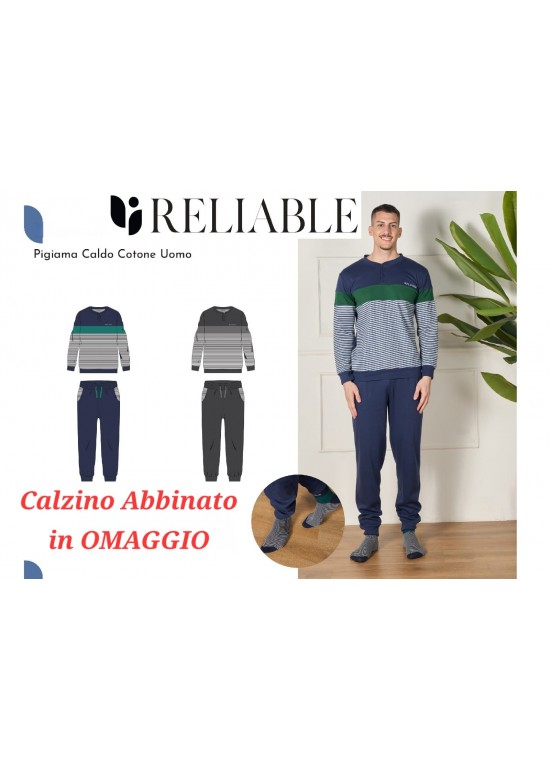 Pigiama Uomo Caldo Cotone RIGHE Con Calzino In Omaggio