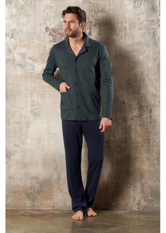 Linclalor Pigiama Uomo Tutto Abbottonato In Cotone Invernale