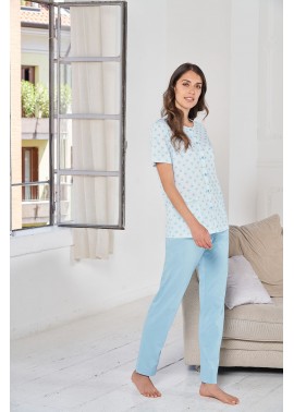 LINCLALOR Pigiama Donna Abbottonato Mezza Manica Gamba Lunga 