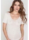 MANUFAT Maglia Donna Mezza Manica Bordo Pizzo "LANA/SETA"