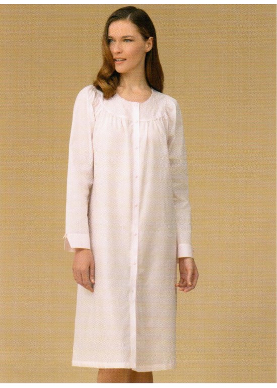 LINCLALOR CAMICIA DA NOTTE MANICA LUNGA PURO COTONE "BATISTA" TUTTA ABBOTTONATA