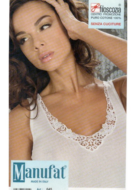 MANUFAT Canotta Spalla Larga "FILO DI SCOZIA"  Con Pizzo